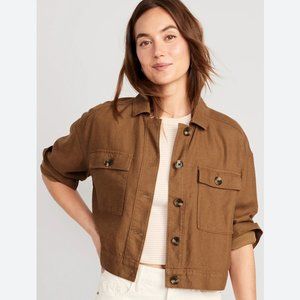 Old Navy Linen-Blend Cropped Utility Jacket - Rust